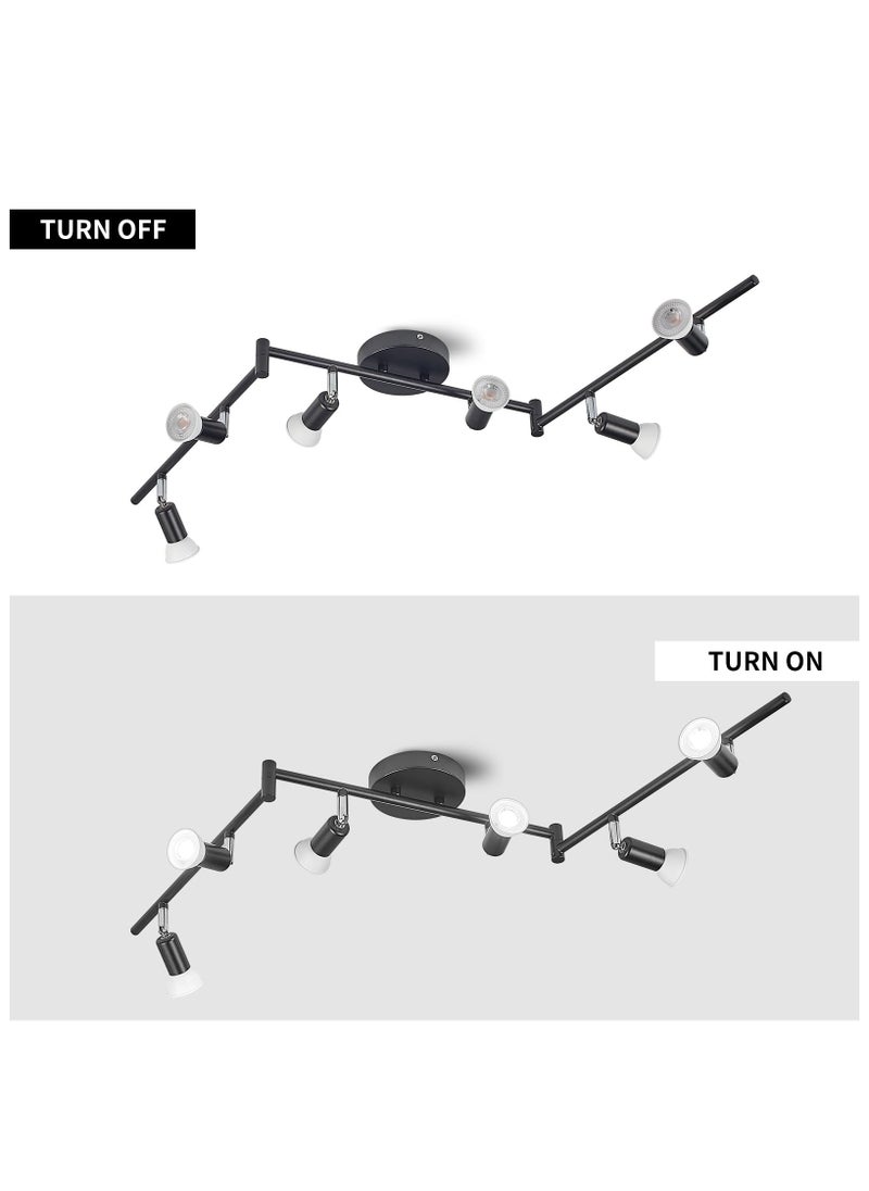 Ganeed - Modern Black 6-Lights Spotlight, LED Ceiling Track Light Kit with Adjustable Light Head, Flush Mount Ceiling Spot Lighting Fixtures for Dining Room, Kitchen, Bedroom (6 x GU10 Bulbs Included) - Image 1