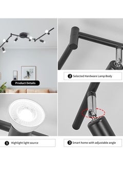 Ganeed Modern Black 6-Lights Spotlight, LED Ceiling Track Light Kit with Adjustable Light Head, Flush Mount Ceiling Spot Lighting Fixtures for Dining Room, Kitchen, Bedroom (6 x GU10 Bulbs Included)  - Image 4
