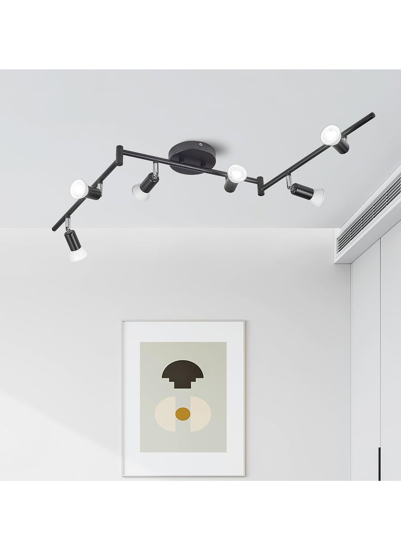 Ganeed - Modern Black 6-Lights Spotlight, LED Ceiling Track Light Kit with Adjustable Light Head, Flush Mount Ceiling Spot Lighting Fixtures for Dining Room, Kitchen, Bedroom (6 x GU10 Bulbs Included) - Image 1