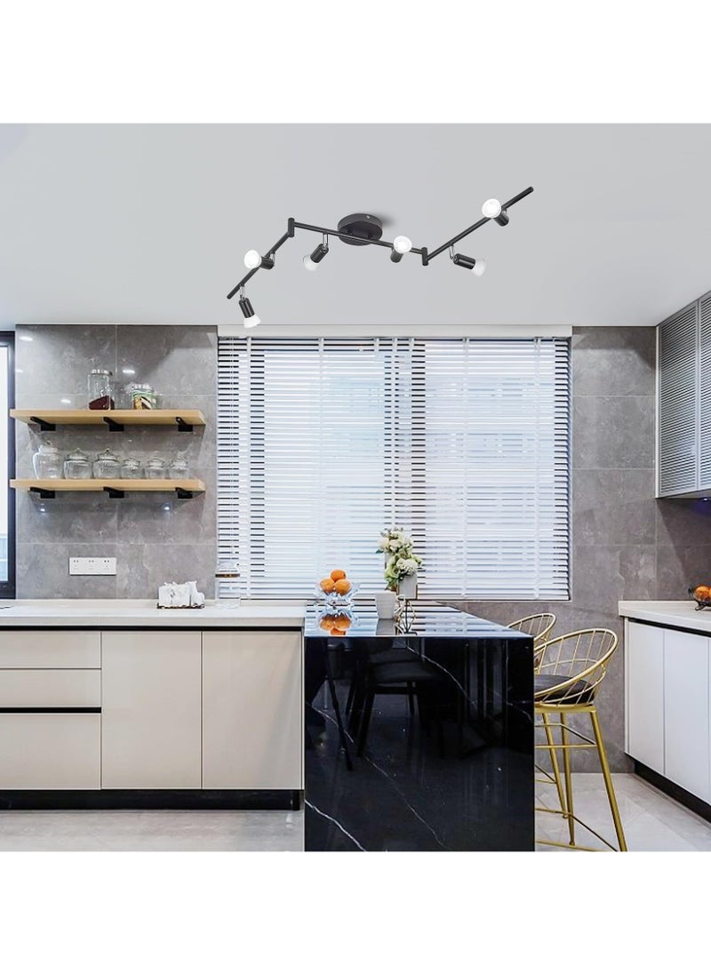 Ganeed - Modern Black 6-Lights Spotlight, LED Ceiling Track Light Kit with Adjustable Light Head, Flush Mount Ceiling Spot Lighting Fixtures for Dining Room, Kitchen, Bedroom (6 x GU10 Bulbs Included) - Image 1