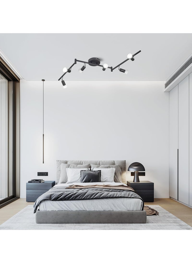 Ganeed - Modern Black 6-Lights Spotlight, LED Ceiling Track Light Kit with Adjustable Light Head, Flush Mount Ceiling Spot Lighting Fixtures for Dining Room, Kitchen, Bedroom (6 x GU10 Bulbs Included) - Image 1
