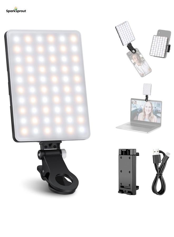 SparkSprout Selfie Light, 60 LED, Long-lasting Rechargeable Battery, Front & Back Removable Clip, Portable Video Light with 3 Light Modes, for Laptop, Webcam, Phone, iPhone, Photo, Makeup, TikTok, Selfie, Vlogging, Live Stream, Zoom Meetings, Video Call - Black. - Image 1