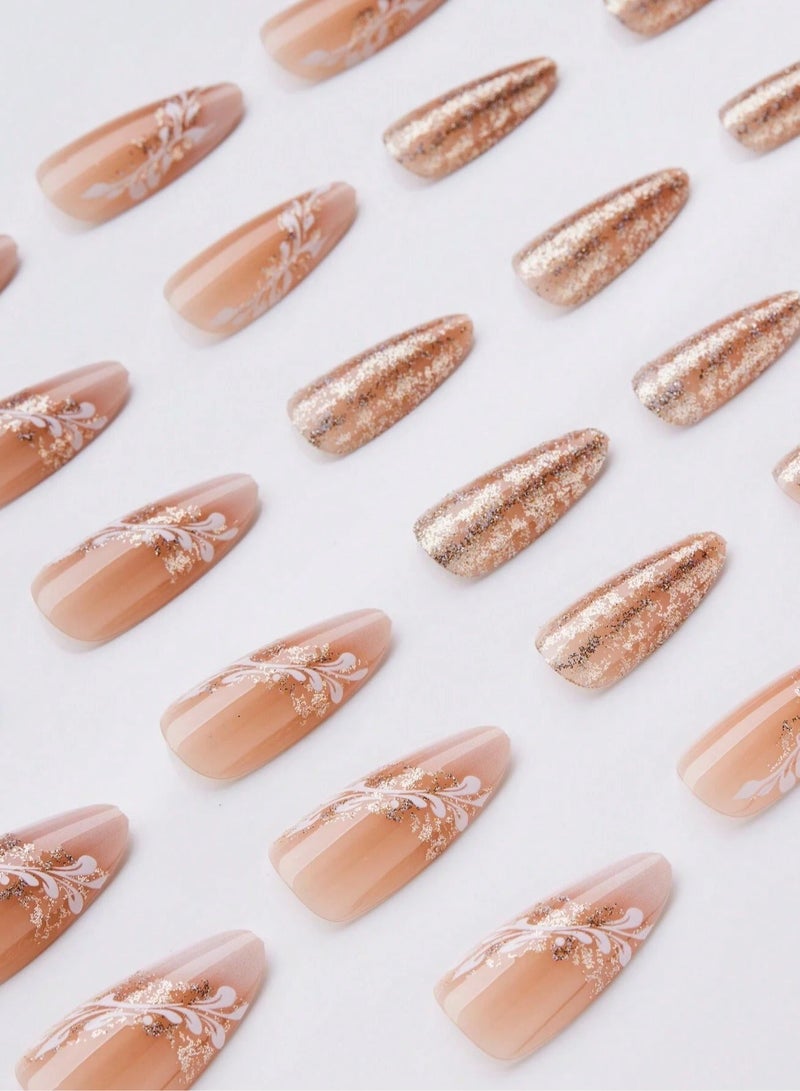 أظافر تركيب باللون الوردي بتصميم عصري – 24 قطعة أظافر صناعية مع غراء قابلة للإزالة ولا تسبب ضرراً للأظافر - Image 2