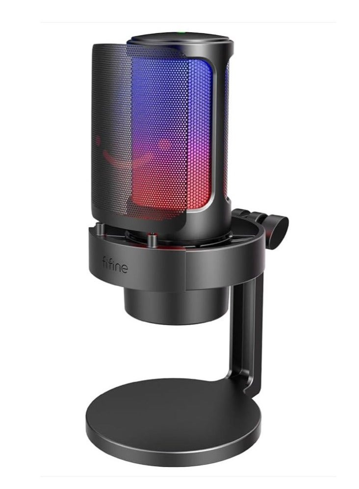 FIFINE Gaming Microphone, USB PC Mic for Streaming, Podcasts, Recording, Condenser Computer Desktop Mic on Mac/PS4/PS5, with RGB Control, Mute Touch, Headphone Jack, Pop Filter, Stand-AmpliGame - A8 - Image 1