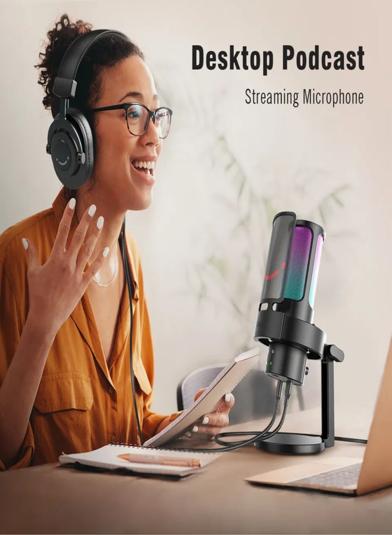 FIFINE Gaming Microphone, USB PC Mic for Streaming, Podcasts, Recording, Condenser Computer Desktop Mic on Mac/PS4/PS5, with RGB Control, Mute Touch, Headphone Jack, Pop Filter, Stand-AmpliGame - A8 - Image 5