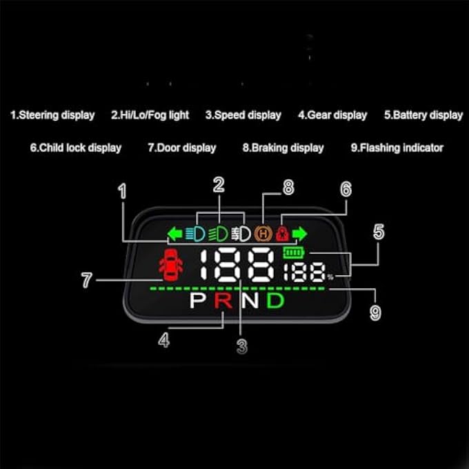 Azonee Heads Up Display With Light Door Gear Indicator Speedometer Digital Alarm Set Speed Display Steering Display Gear Display Braking Monitor Hud For Tesla Model 3 Y 20162023 - Image 5