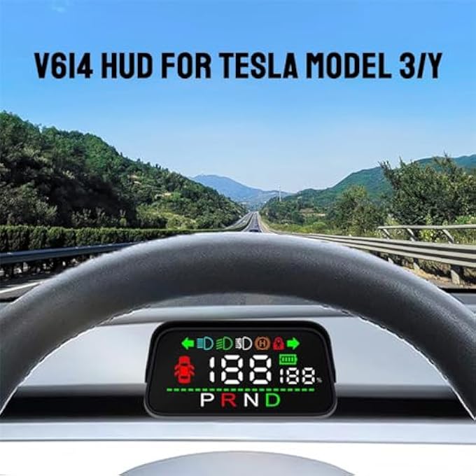 Azonee Heads Up Display With Light Door Gear Indicator Speedometer Digital Alarm Set Speed Display Steering Display Gear Display Braking Monitor Hud For Tesla Model 3 Y 20162023 - Image 2