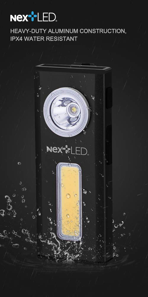 NextLED NT-6786 Rechargeable Slim Rechargeable LED Work Light. Clip on Pocket Flashlight, Cast Aluminum Body, Strong Magnet, Power Bank, IPX4 Waterproof, Spot & Flood Light 2 in 1, Repair/Outdoor - Image 3