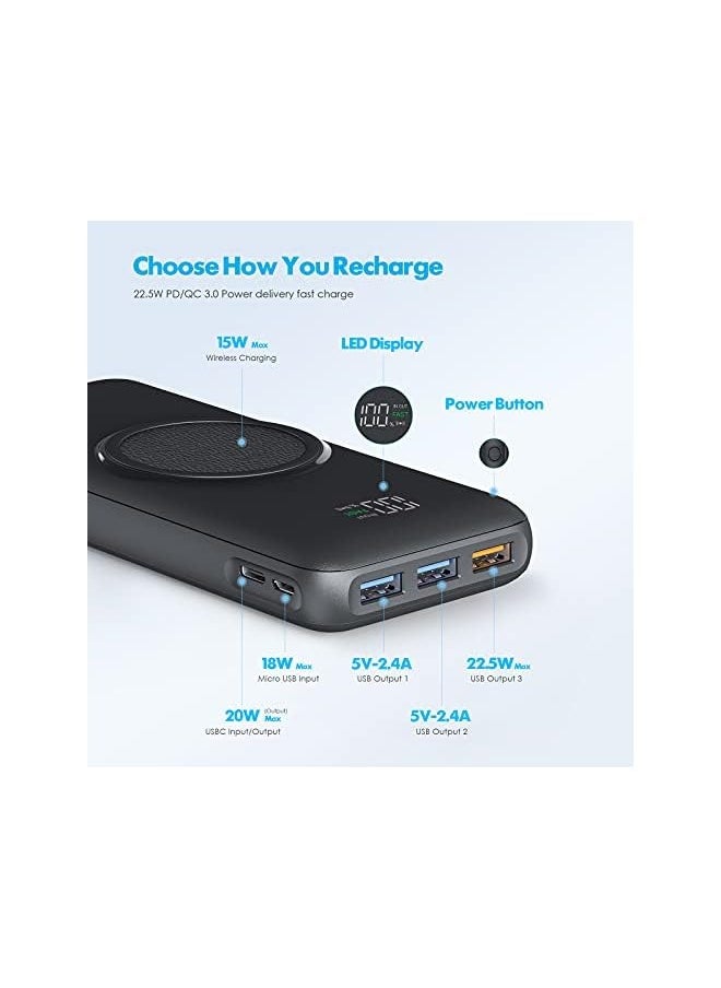 Charmast - 20000mAh Wireless Power Bank (15W Max), 18W PD & QC 3.0 Portable Charger with 3 Inputs & 4 Outputs USB C Battery Pack Compatible with iPhone, Samsung, Tablet and More - Image 1