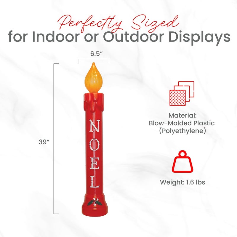 Union Products Blow Molded 39 Inches Plastic Realistic Lighted Noel Illuminated Candle with Electric Cord and Light Included, Red - Image 2