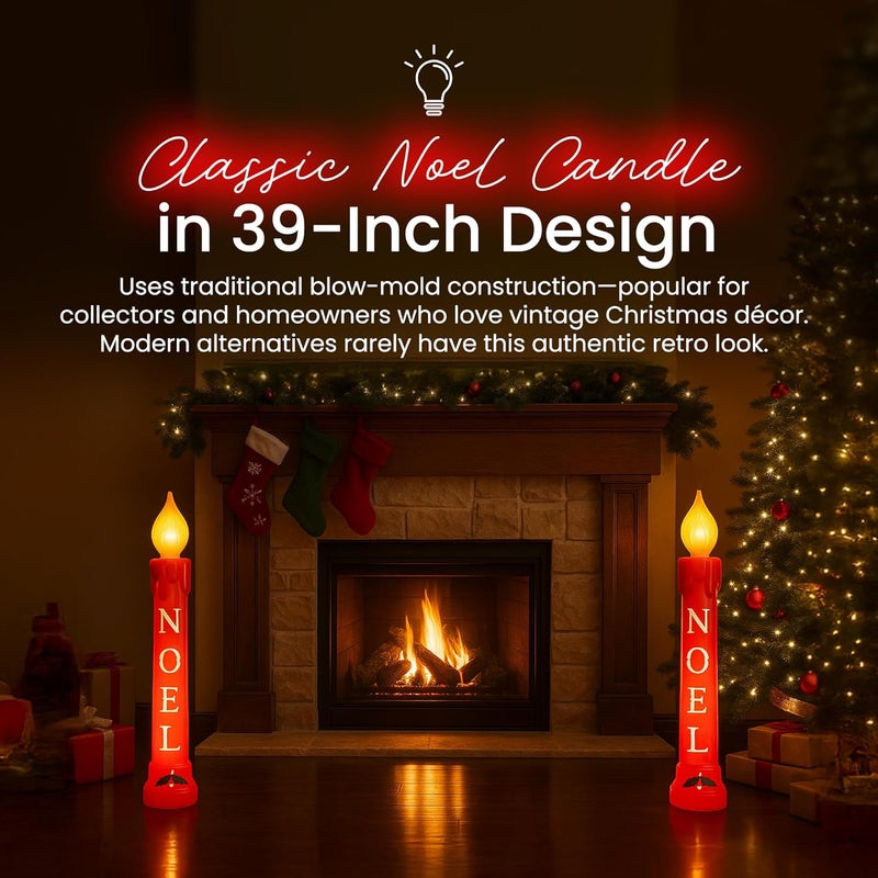 Union Products Blow Molded 39 Inches Plastic Realistic Lighted Noel Illuminated Candle with Electric Cord and Light Included, Red - Image 3