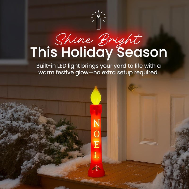 Union Products Blow Molded 39 Inches Plastic Realistic Lighted Noel Illuminated Candle with Electric Cord and Light Included, Red - Image 1