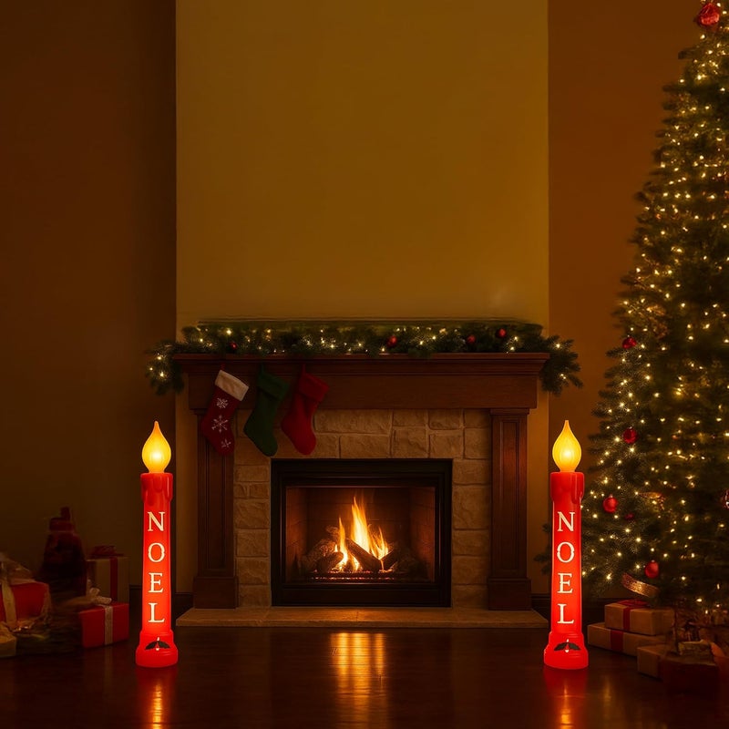 Union Products Blow Molded 39 Inches Plastic Realistic Lighted Noel Illuminated Candle with Electric Cord and Light Included, Red - Image 5