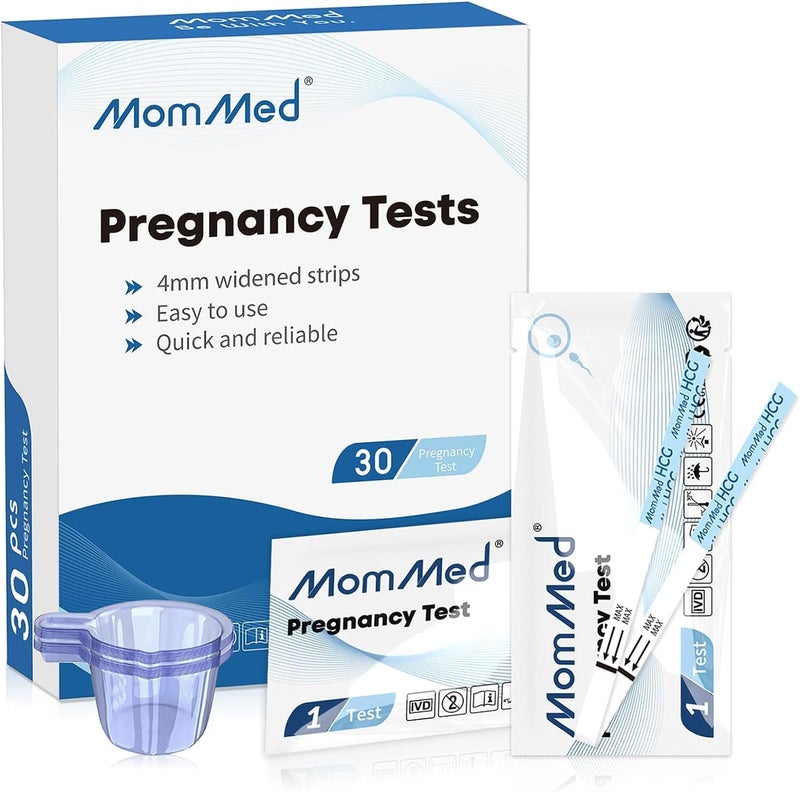 MomMed Pregnancy Test 30 HCG Pregnancy Test Strips for Early Detection Over 99 Accurate 30 Free Urine Cups Bulk Pregnancy Tests for Home Use Pruebas de Embarazo