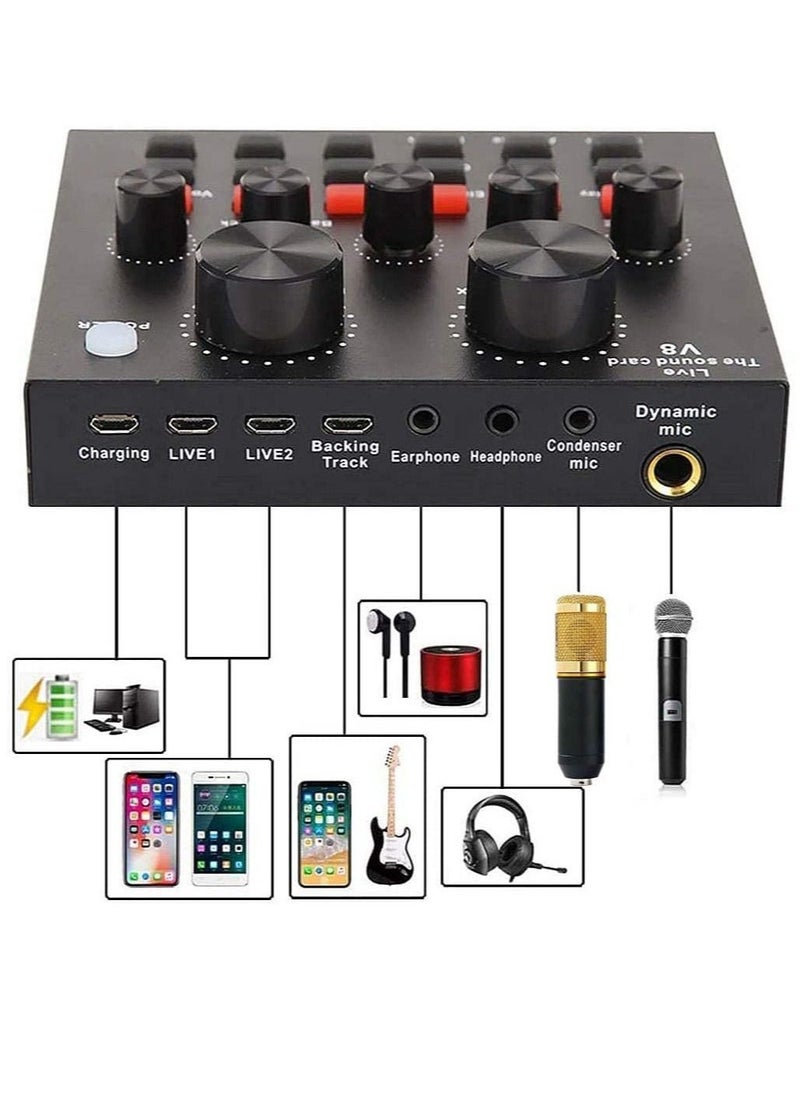 ELTRAZONE Professional Condenser Microphone With V8S Live Sound Card And Studio Recording Broadcasting Set Black/Gold - Image 3