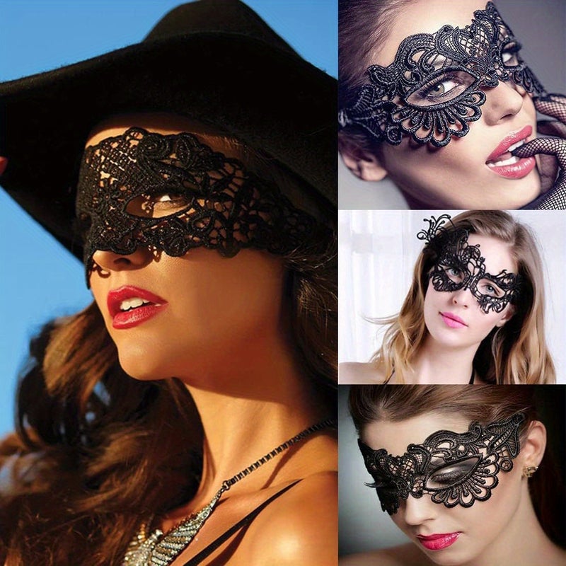 قناع عين دانتيل للنساء، طقم من 4 قطع بتصميم عشوائي،4-Piece Random Style Lace Women's Eye Mask, Role Play Accessory for Masquerade, Halloween, and Christmas Party Decor إكسسوار لعب الأدوار لحفلات التنكر والهالوين وحفلات الكريسماس - Image 3