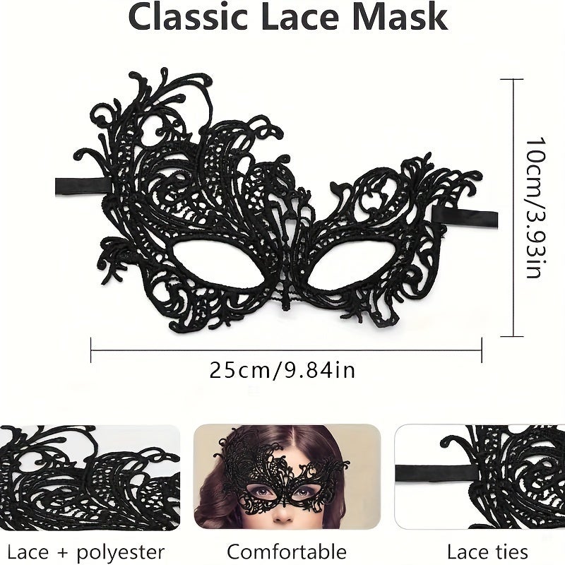 قناع عين دانتيل للنساء، طقم من 4 قطع بتصميم عشوائي،4-Piece Random Style Lace Women's Eye Mask, Role Play Accessory for Masquerade, Halloween, and Christmas Party Decor إكسسوار لعب الأدوار لحفلات التنكر والهالوين وحفلات الكريسماس - Image 5