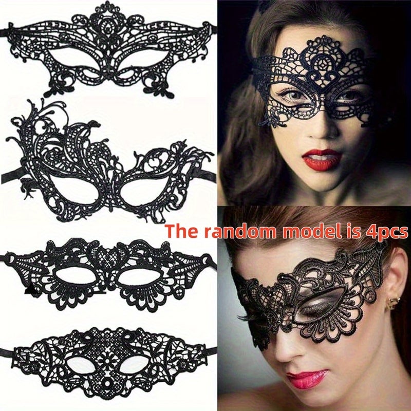 قناع عين دانتيل للنساء، طقم من 4 قطع بتصميم عشوائي،4-Piece Random Style Lace Women's Eye Mask, Role Play Accessory for Masquerade, Halloween, and Christmas Party Decor إكسسوار لعب الأدوار لحفلات التنكر والهالوين وحفلات الكريسماس - Image 1