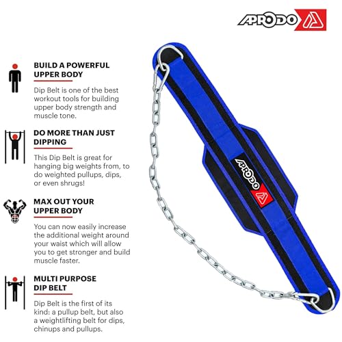 APRODO Professional Back Support DIP Belt with Steel Chain 36 INCHES Weighted Chain for DIPS Pull UPS Weight Lifting Crossfit, ONE Size FITS All (BLUE BLACK) - Image 5