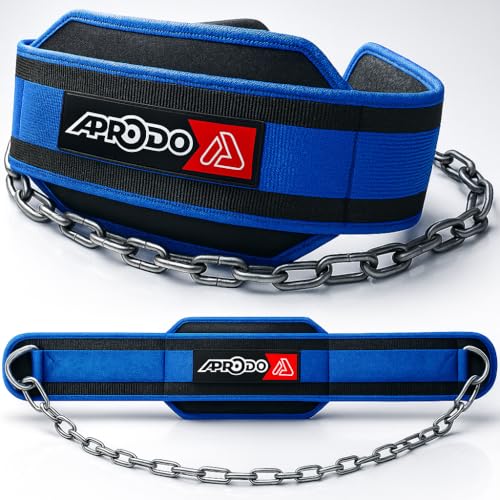 APRODO Professional Back Support DIP Belt with Steel Chain 36 INCHES Weighted Chain for DIPS Pull UPS Weight Lifting Crossfit, ONE Size FITS All (BLUE BLACK) - Image 1