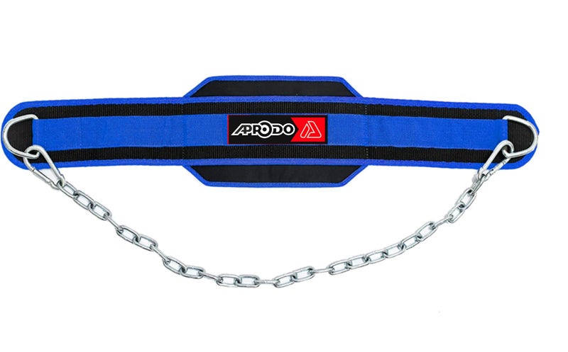 APRODO Professional Back Support DIP Belt with Steel Chain 36 INCHES Weighted Chain for DIPS Pull UPS Weight Lifting Crossfit, ONE Size FITS All (BLUE BLACK) - Image 2