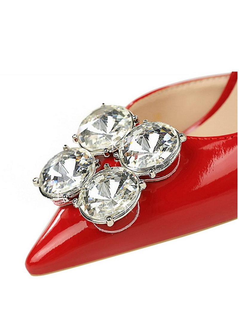 BIGTREE Women's Closed Pointed Toe Stiletto Pump Rhinestone Decoration High Heels Red 7.5 CM  - Image 2