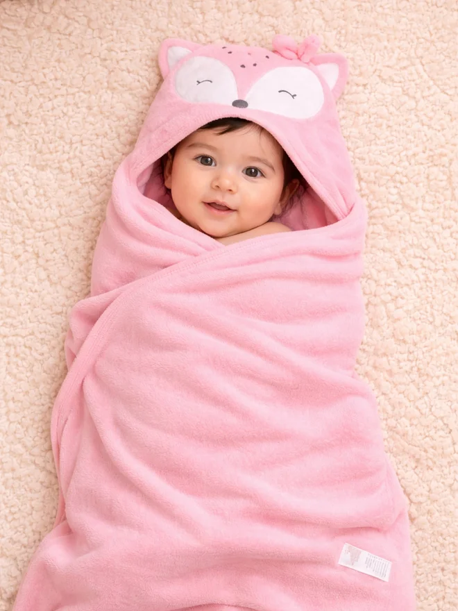 Mothers Choice Baby Hooded Towel - Fleece, 75 × 100 cm - Pink