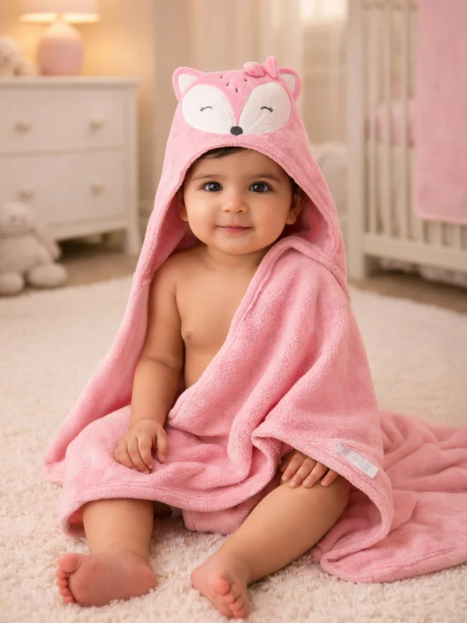 Mothers Choice Baby Hooded Towel - Fleece, 75 × 100 cm - Pink