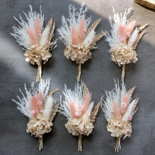 xin's convey Miniature Dried Flower Bouquet (Pack of 6), Small Dried Pampas Grass, Small Dried Flowers for Crafts, Birthday Cake Bridesmaid Gift Box, Card Envelope Decoration. (Dusty Pink) - Image 1