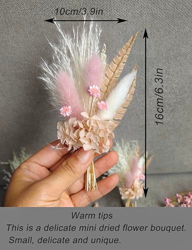 xin's convey Miniature Dried Flower Bouquet (Pack of 6), Small Dried Pampas Grass, Small Dried Flowers for Crafts, Birthday Cake Bridesmaid Gift Box, Card Envelope Decoration. (Dusty Pink) - Image 3