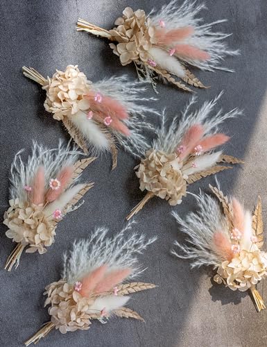 xin's convey Miniature Dried Flower Bouquet (Pack of 6), Small Dried Pampas Grass, Small Dried Flowers for Crafts, Birthday Cake Bridesmaid Gift Box, Card Envelope Decoration. (Dusty Pink) - Image 2