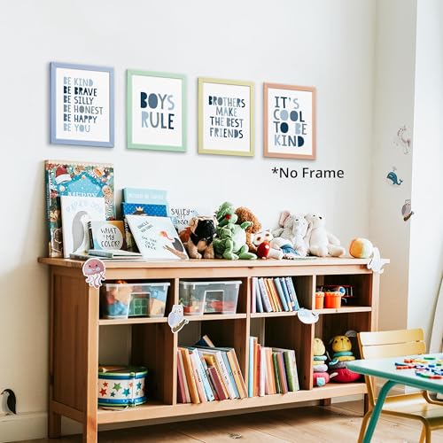 AEHIE Brothers Make The Best Friends Boys Rules Affirmations Poster Prints for Home Boys Room Playroom Nursery Classroom Decor,Boho Navy Blue Colors Decorations Prints Wall Art Unframed 4pcs 8x10 Inches - Image 4