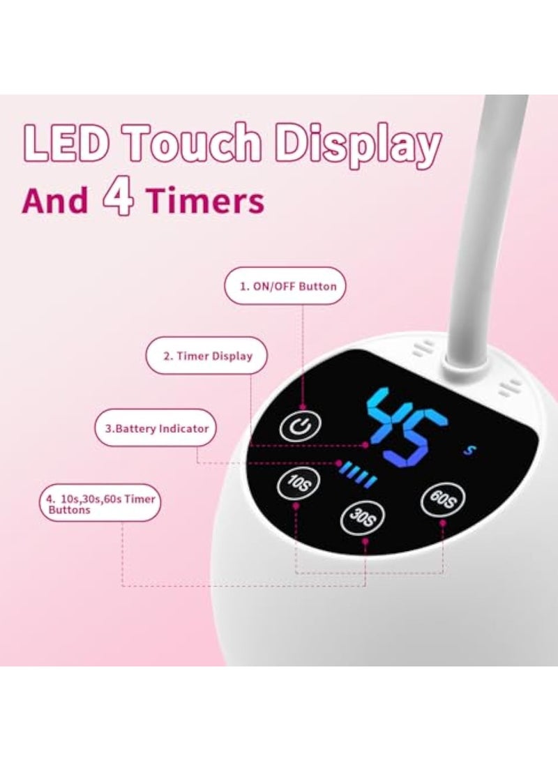 عام مصباح أظافر بالأشعة فوق البنفسجية مصغّر - مصباح LED، 4 أوضاع، محمول، مصباح جل الأظافر، مجفف، 12 حبة إضاءة، إضاءة عنق الإوز 360 درجة، شحن USB، للسلمون أو الاستخدام المنزلي - Image 3