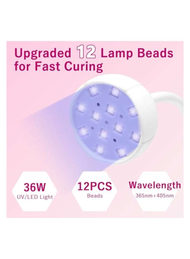 عام مصباح أظافر بالأشعة فوق البنفسجية مصغّر - مصباح LED، 4 أوضاع، محمول، مصباح جل الأظافر، مجفف، 12 حبة إضاءة، إضاءة عنق الإوز 360 درجة، شحن USB، للسلمون أو الاستخدام المنزلي - Image 4