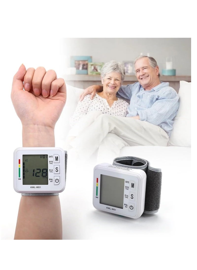 Blood Pressure Monitor with Digital LCD Display - Heart Rate Monitor, Pacemaker, Adjustable Wristband, Up to 99 Readings, for Daily Use