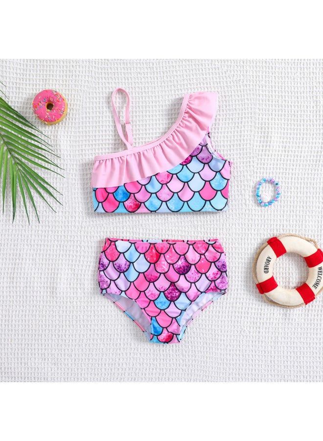 Loquat Girls Shoulder Strap Bikini Split Two-piece Suit Girls Cute Swimwear Wholesale-Color:Pink- - Image 1