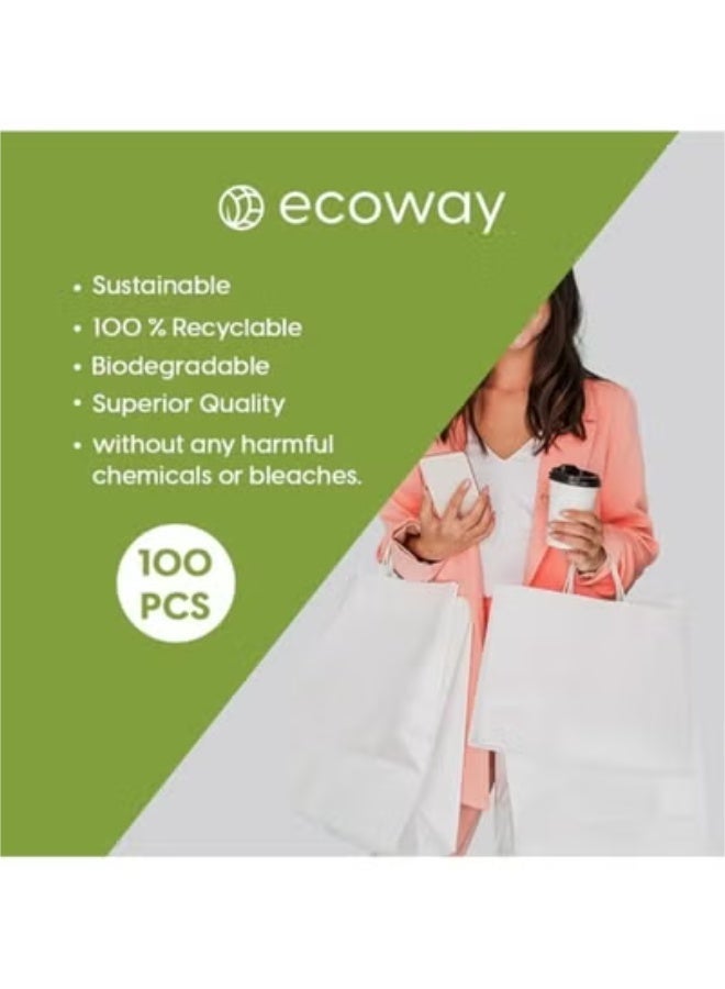 ECOWAY أكياس ورق كرافت إيكواي - عبوة من 100 كيس ورقي كبير للتسوق، الحفلات، أعياد الميلاد، هدايا الزفاف، التجزئة، البضائع صديقة للبيئة قابلة لإعادة الاستخدام بيضاء (28X15X28 سم) - Image 2