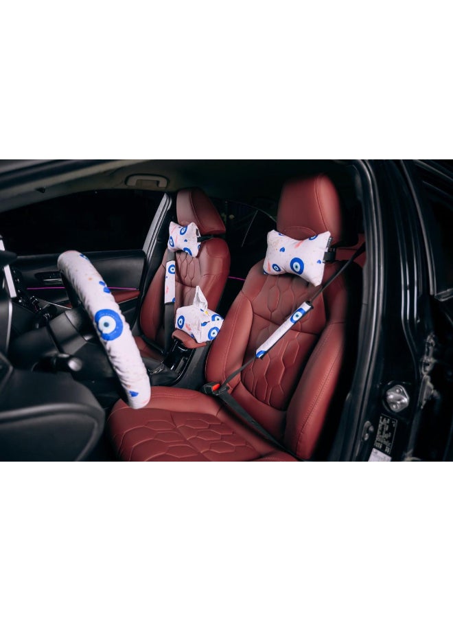 Generic Envy 6-piece car set includes two headrests, a tissue box cover, a steering wheel cover, and a belt charm  - Image 2