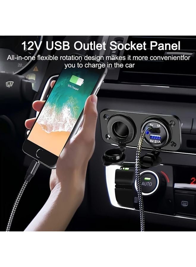 12V Blue Led Car USB Charger Adapter Dual QC3 0 Fast Charging Ports Car Socket Power Outlet Panel - Image 4
