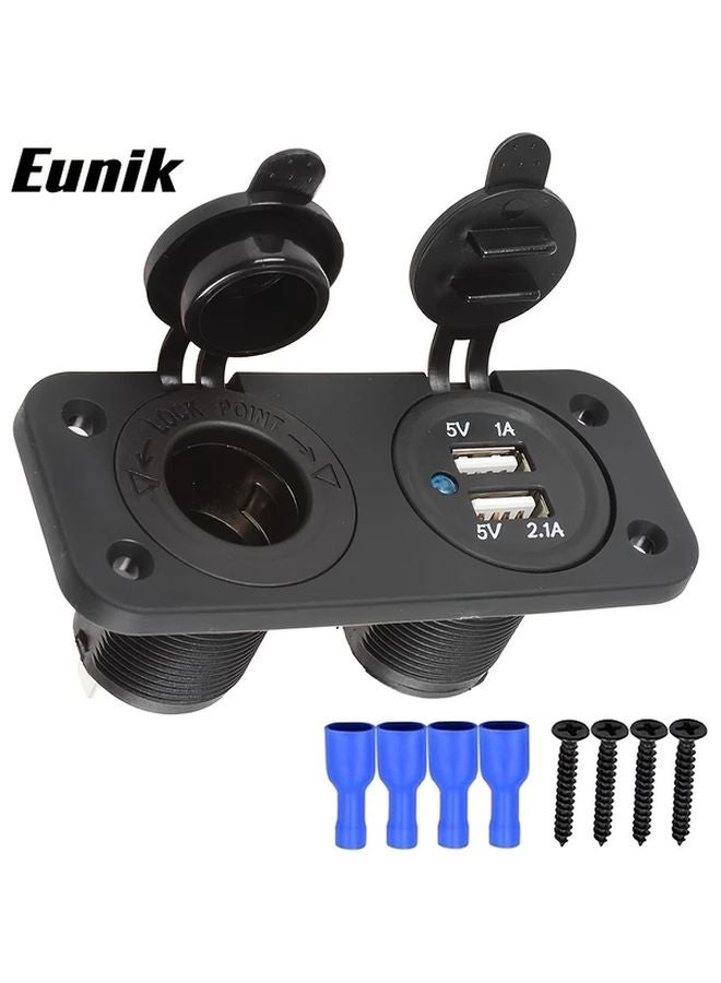 12V Blue Led Car USB Charger Adapter Dual QC3 0 Fast Charging Ports Car Socket Power Outlet Panel - Image 2