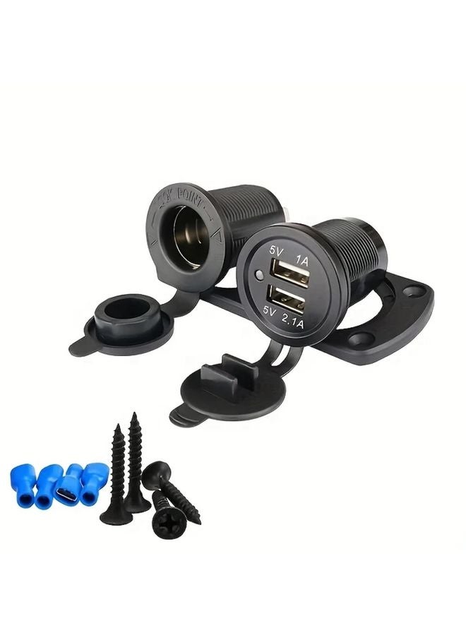 12V Blue Led Car USB Charger Adapter Dual QC3 0 Fast Charging Ports Car Socket Power Outlet Panel - Image 1