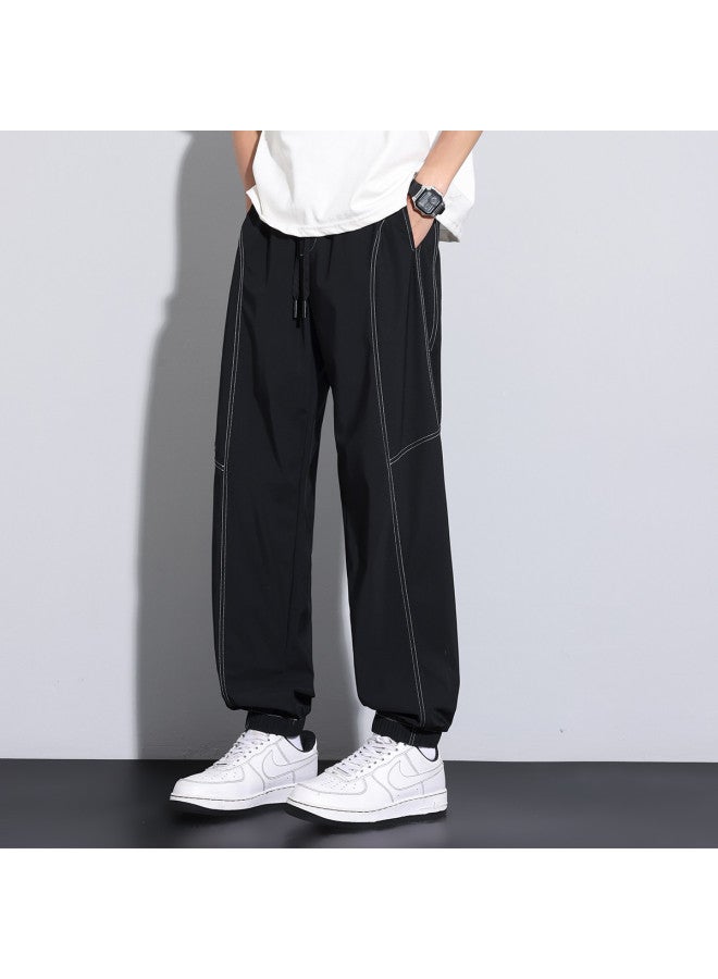 TonLion 2025 Men's Pants Summer Thin Contrast Stitching Droopy Loose Cuffed Casual Trousers Summer Pants - Image 4