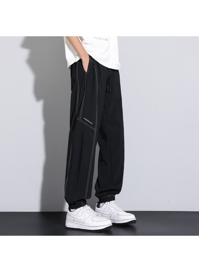 TonLion 2025 Men's Pants Summer Thin Contrast Stitching Droopy Loose Cuffed Casual Trousers Summer Pants - Image 3
