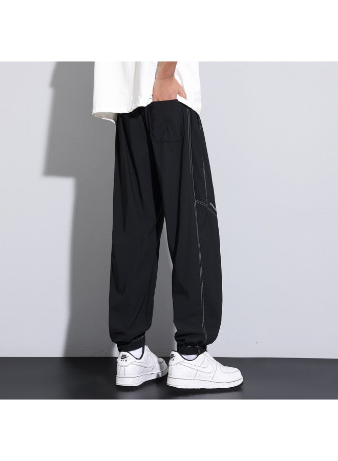 TonLion 2025 Men's Pants Summer Thin Contrast Stitching Droopy Loose Cuffed Casual Trousers Summer Pants - Image 5