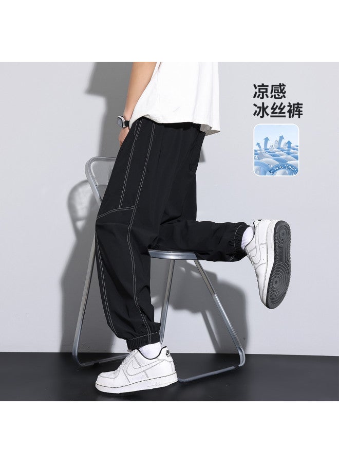 TonLion 2025 Men's Pants Summer Thin Contrast Stitching Droopy Loose Cuffed Casual Trousers Summer Pants - Image 2