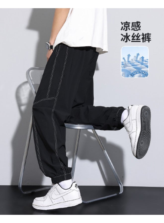 TonLion 2025 Men's Pants Summer Thin Contrast Stitching Droopy Loose Cuffed Casual Trousers Summer Pants - Image 1
