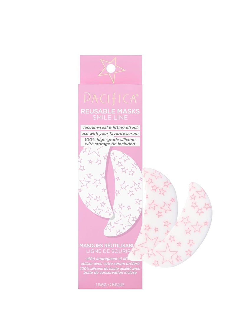 Pacifica Pacifica Beauty Reusable Smile Line Mask, Skincare, Silicone Mask, For Fine Lines and Wrinkles, Lift and Firm, Pair with Serum, Storage Tin Included, Skin Care, Smile Line Patches, Vegan, 2 Pieces  - Image 1