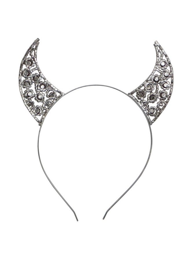 Rosemarie Collections - Women'S Spooky Fun Crystal Rhinestone Red Devil Horns Decorative Halloween Costume 1 Headband (Scroll) - Image 1