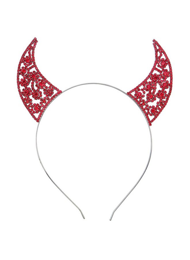 Rosemarie Collections - Women'S Spooky Fun Crystal Rhinestone Red Devil Horns Decorative Halloween Costume 1 Headband (Scroll) - Image 1