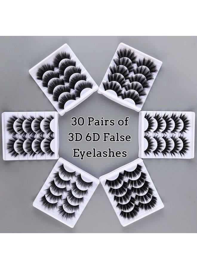 AROIC طقم رموش صناعية 30 زوج - رموش 3D 6D بحجم كثيف مع 6 أنماط، مظهر طبيعي خفيف الوزن، رموش مصنوعة يدويًا قابلة لإعادة الاستخدام للنساء والفتيات (يومي/عين قطة/تأثير المنك/حفلة) - Image 3